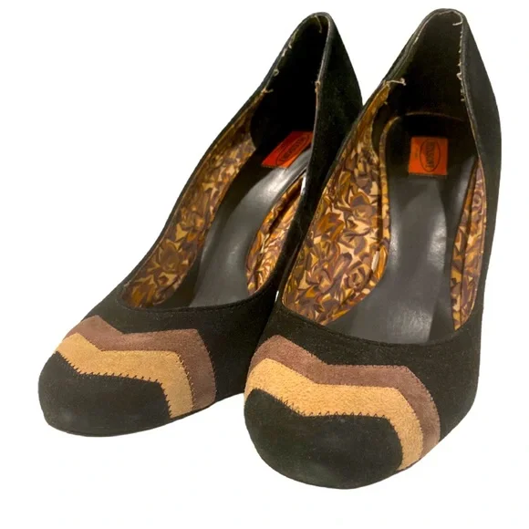 MISSONI For Target Womens Suede Pump Zig-Zag Black Brown Tan Size 7.5 Heels - Picture 6 of 9